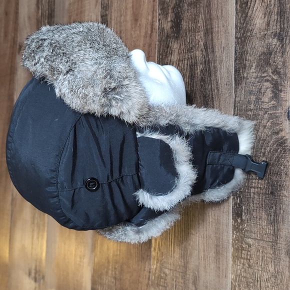 Yukon Tracks Rabbit Fur Trapper Hat In Black Size Large - Picture 2 of 9